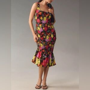 Anthropologie + Yukiko Noritake Square-Neck Pebble-Smocked Dress